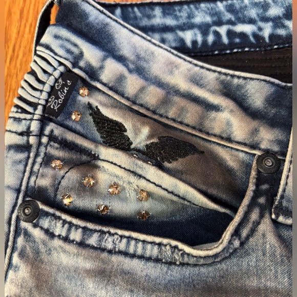 RARE * ROBIN’S JEANS MOTORCYCLE MOTO ACID WASH STUDDED JEANS * Cut 606966 * Y2K - Picture 4 of 16